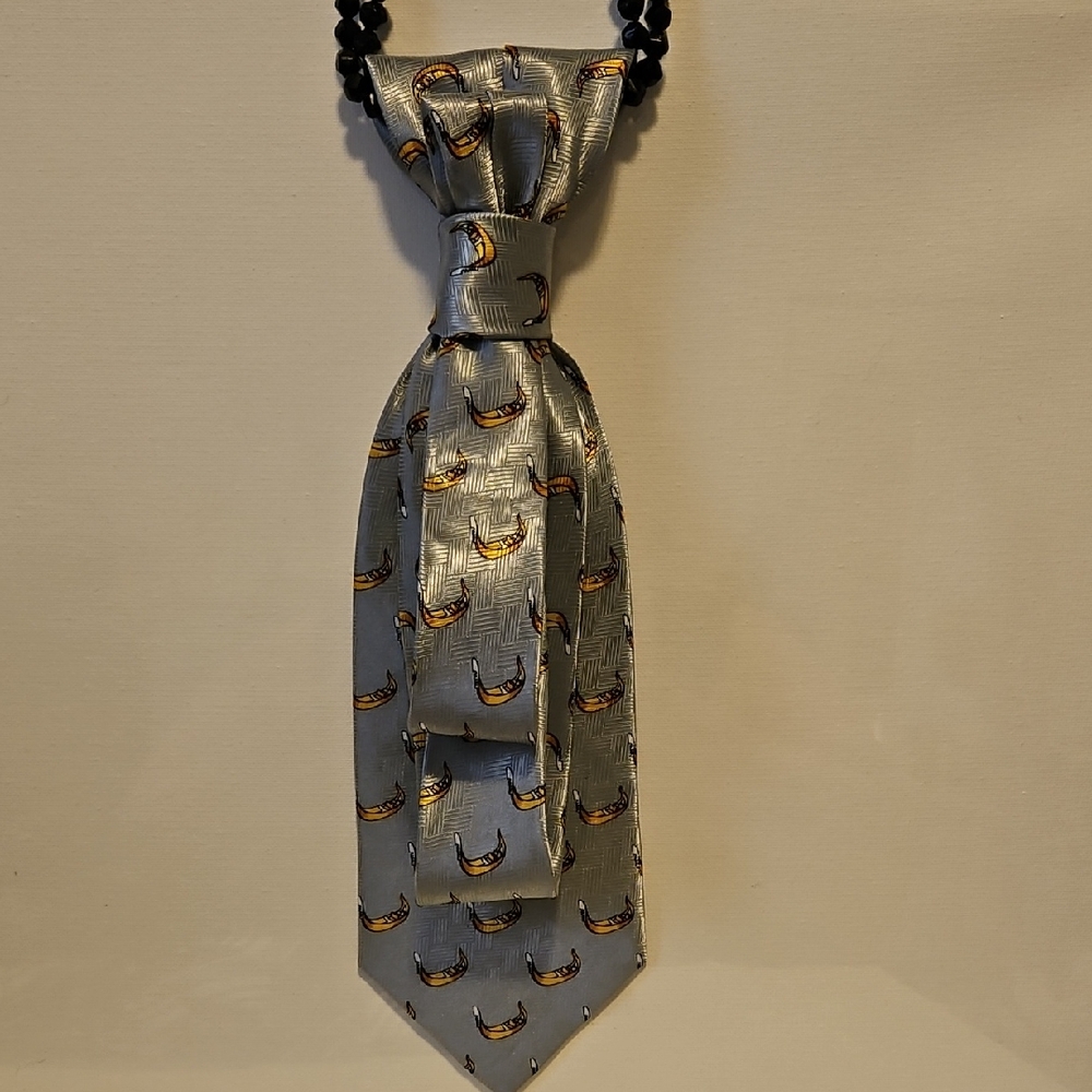 Ladies Tied Designer Silver Necktie with Banana Pattern